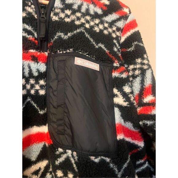 Columbia Women's L West Bend 1/4 Zip Fuzzy Pullover Red Black Faire Isle Ski New - Picture 9 of 16